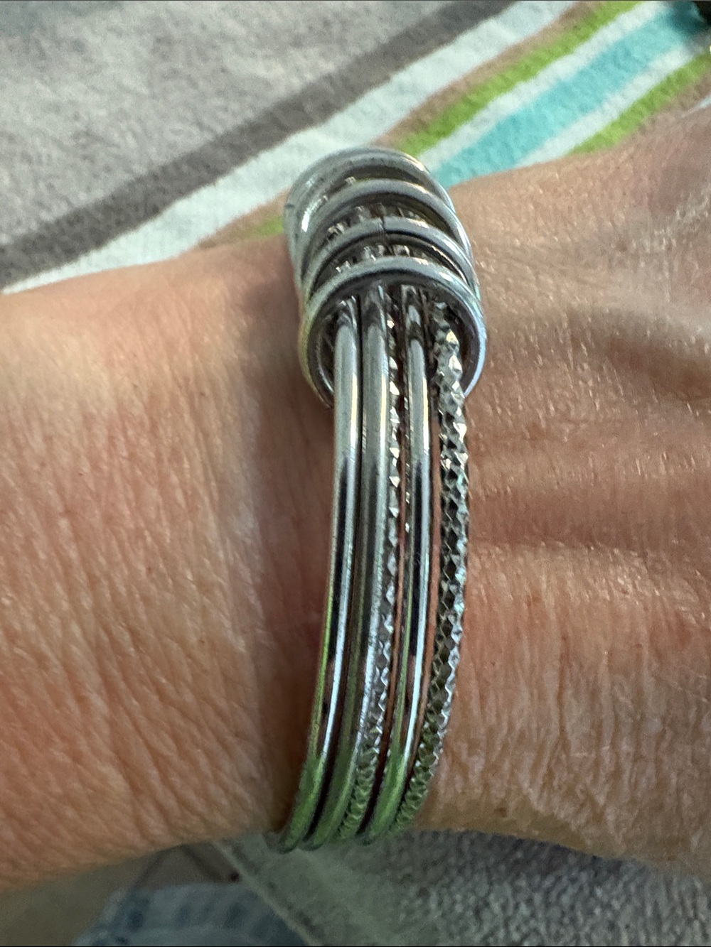 Stackable Silver Multi-Strand Bracelet with Textured Bands